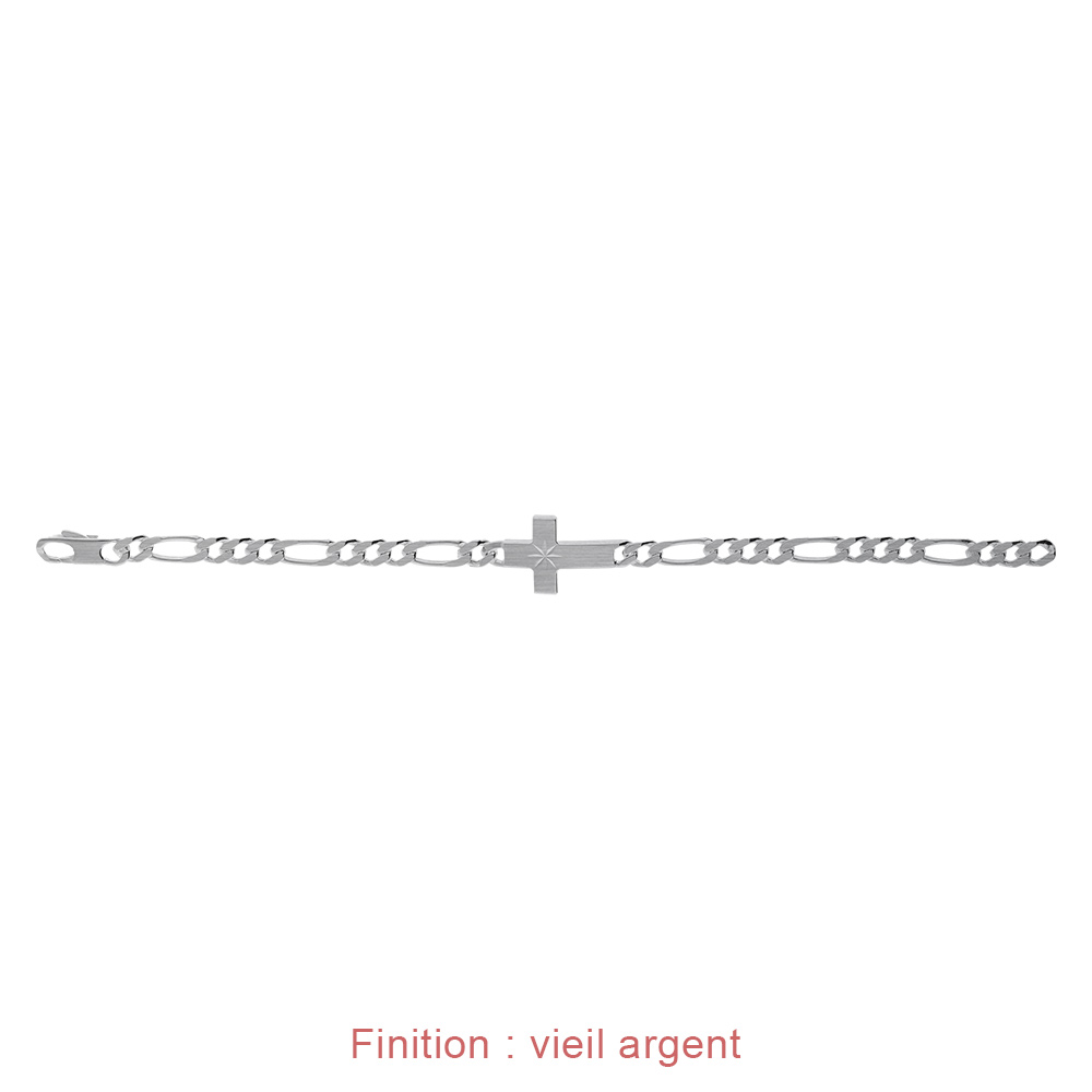 Bracelet en argent passiv� 1+3 5mm croix plate lisse diamant�e etoil�e  - 19cm - Vue 4