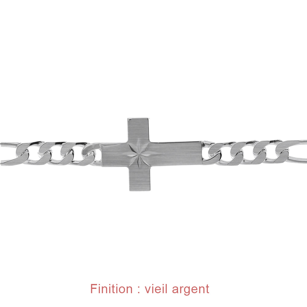 Bracelet en argent passiv� 1+3 6mm croix plate lisse diamant�e etoil�e -  20cm - Vue 4