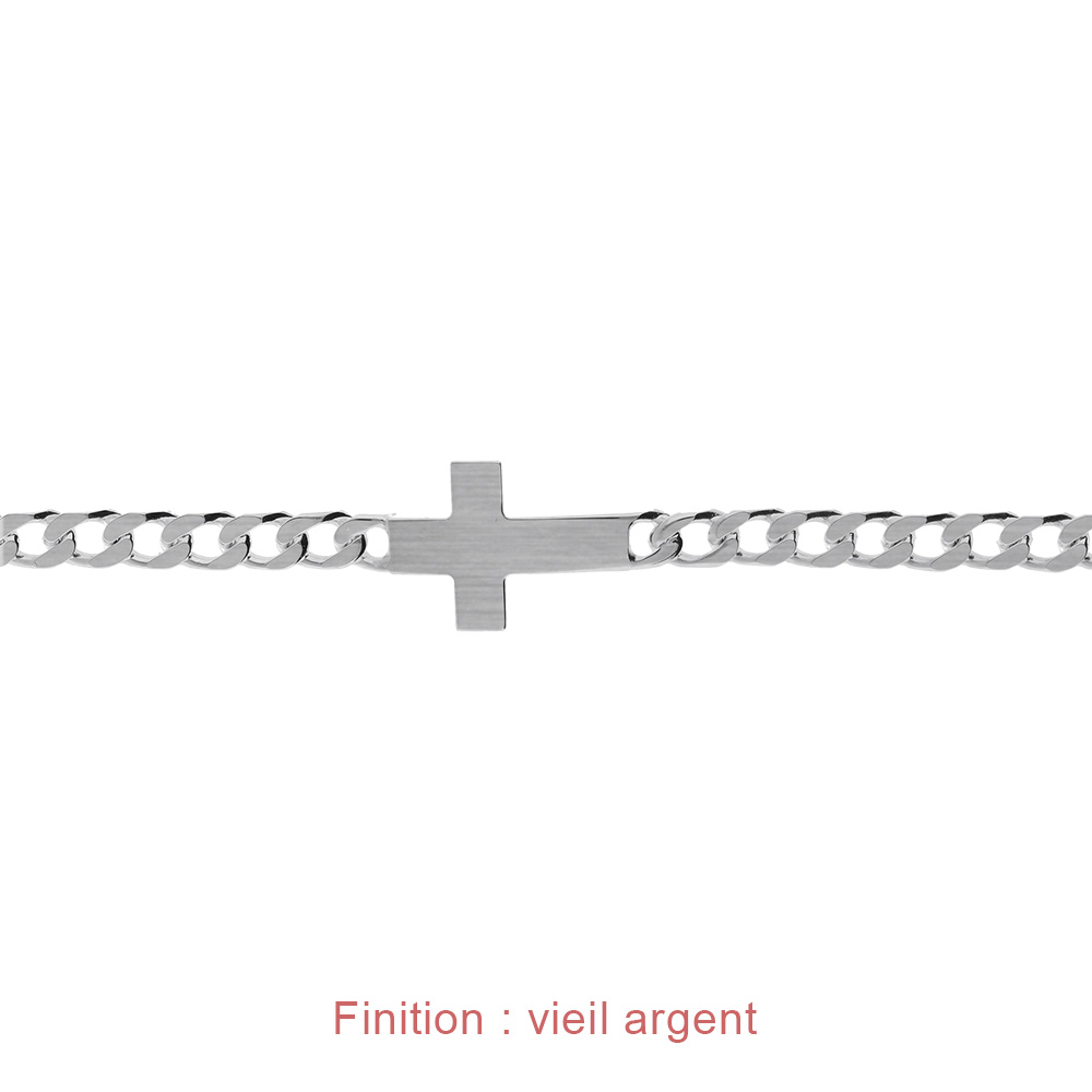 Bracelet en argent passiv� maille gourmette 4mm croix plate lisse  - 18cm - Vue 4