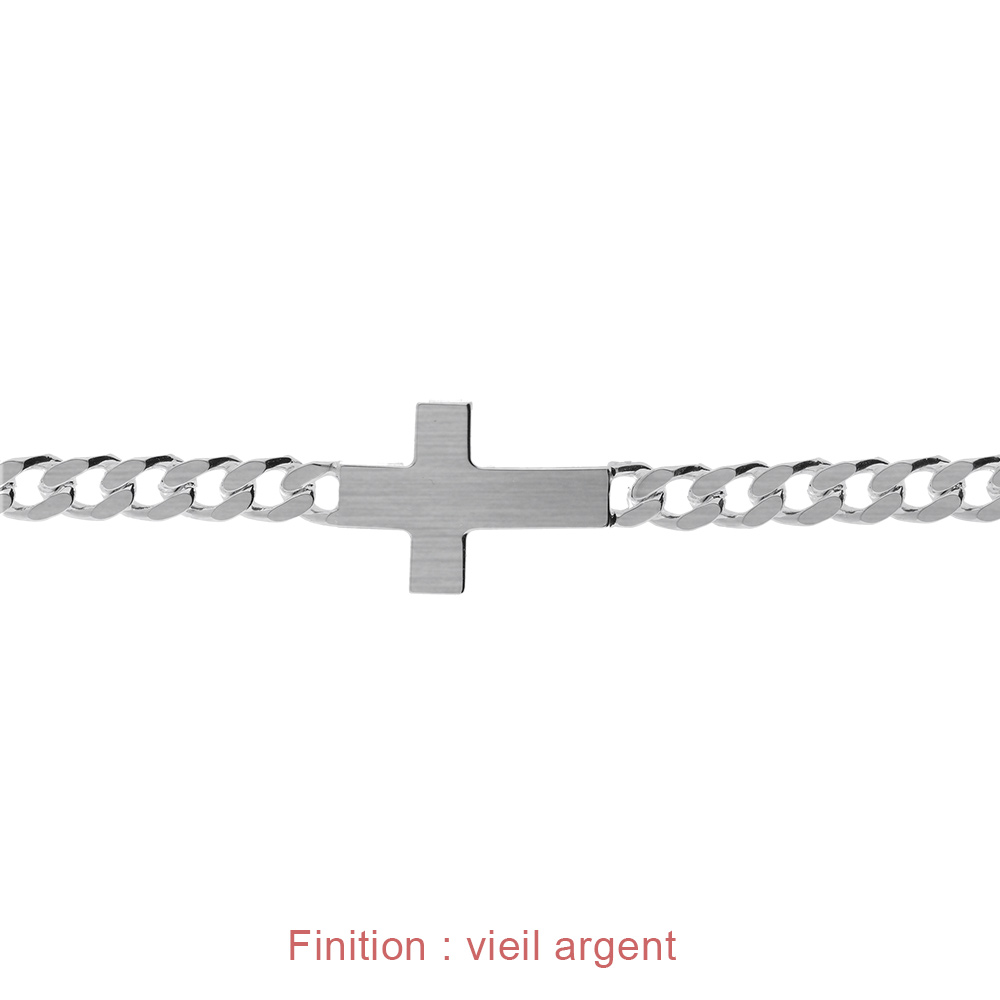 Bracelet en argent passiv� maille gourmette 5mm croix plate lisse  - 19cm - Vue 4