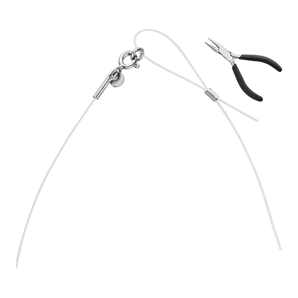 Collier argent rhodi� fil nylon solitaire oxyde blanc 5mm r�glable jusqu\'a 50cm - Vue 4