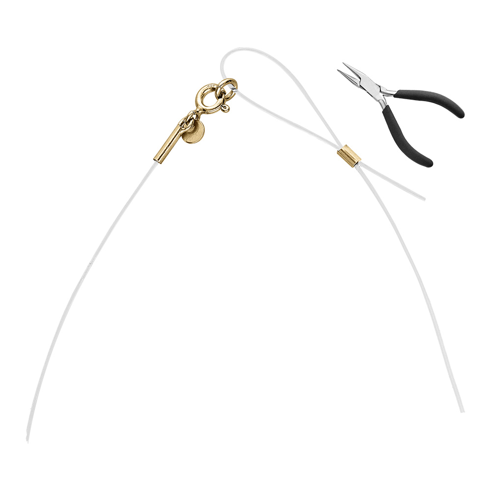 Collier argent dor� jaune fil nylon solitaire oxyde blanc 5mm r�glable jusqu\'a 50cm - Vue 4