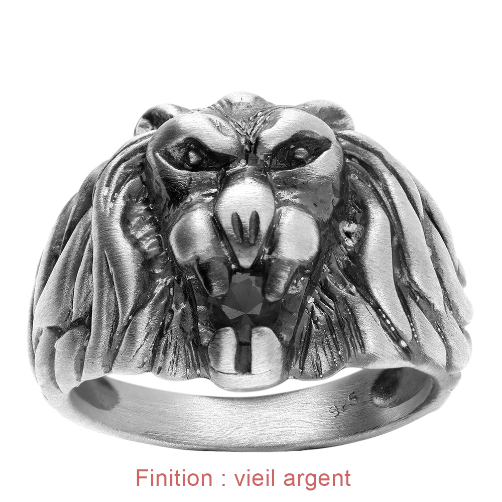 Chevali�re lion en argent gros mod�le avec oxyde noir entre les dents - Vue 4