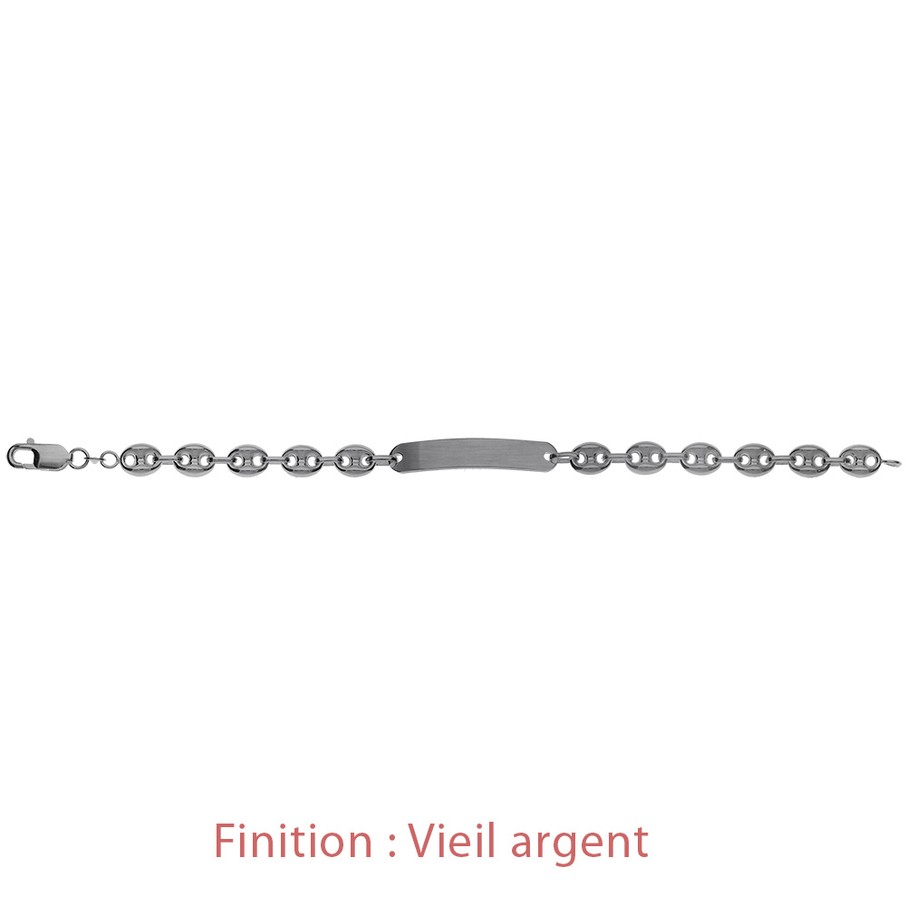 Gourmette en argent maille grains de caf� largeur 8mm et longueur 21cm - Vue 5