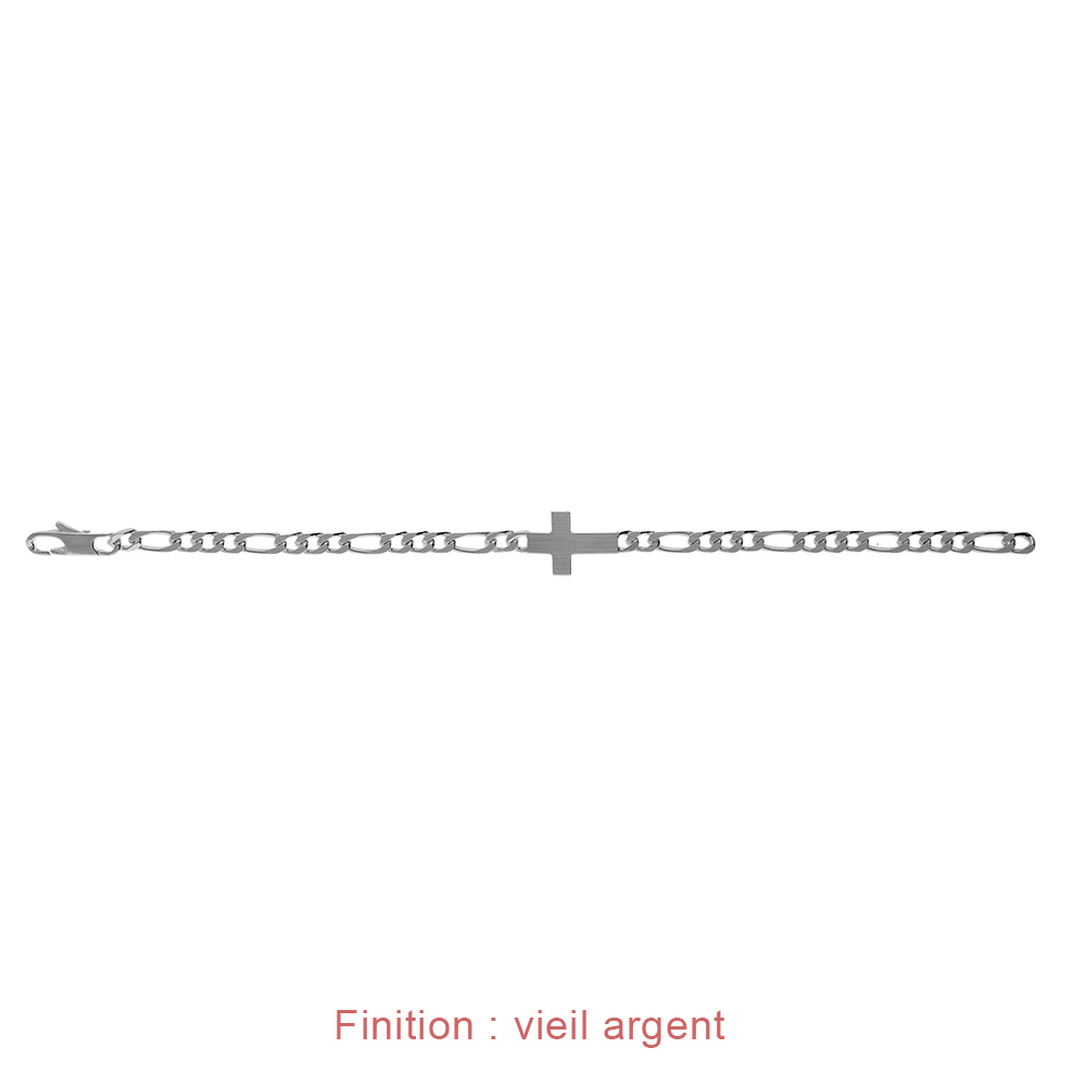 Bracelet en argent passiv� 1+3 4mm croix plate lisse  - 18cm - Vue 5