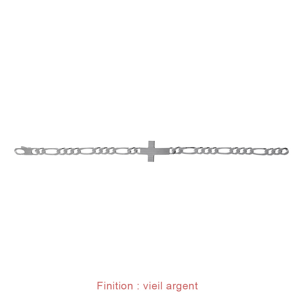 Bracelet en argent passiv� 1+3 5mm croix plate lisse  - 19cm - Vue 5