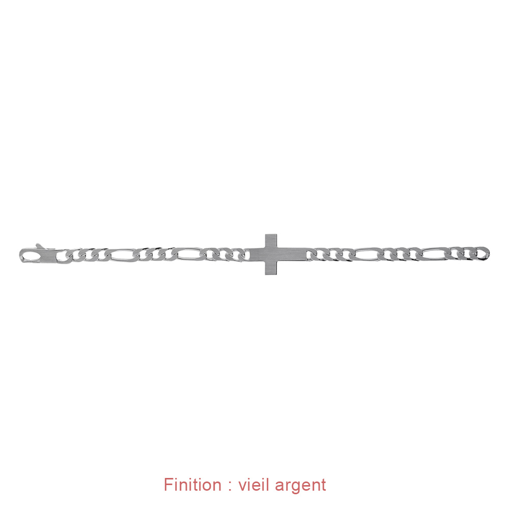 Bracelet en argent passiv� 1+3 6mm croix plate lisse  - 20cm - Vue 5