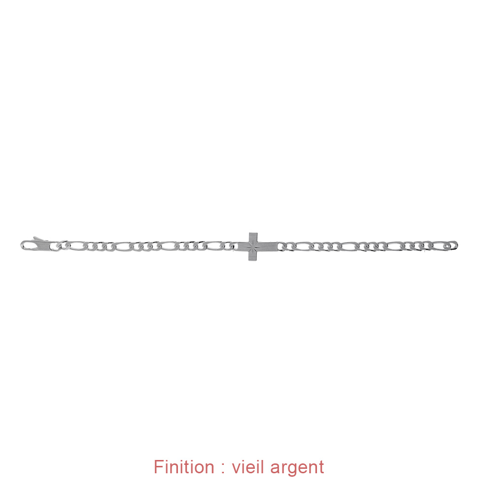 Bracelet en argent 1+3, 4mm croix plate lisse diamant�e etoil�e - 18cm - Vue 5