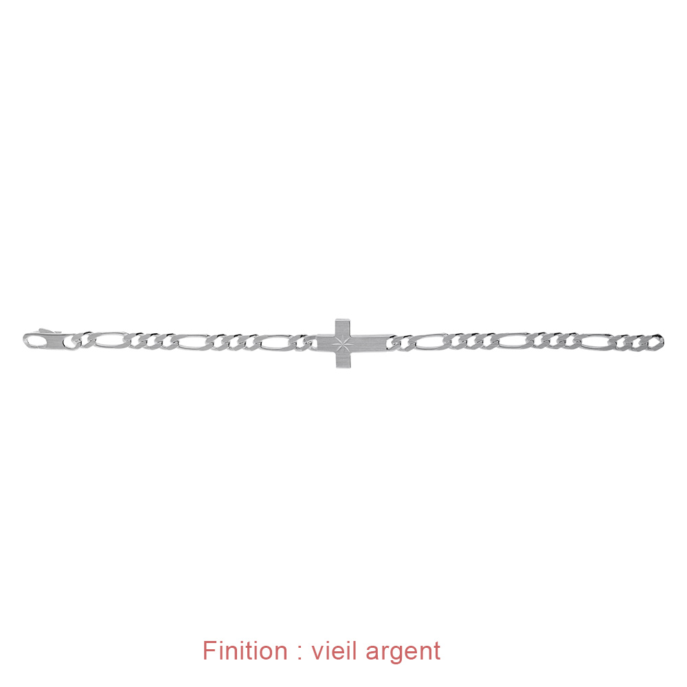 Bracelet en argent passiv� 1+3 5mm croix plate lisse diamant�e etoil�e  - 19cm - Vue 5