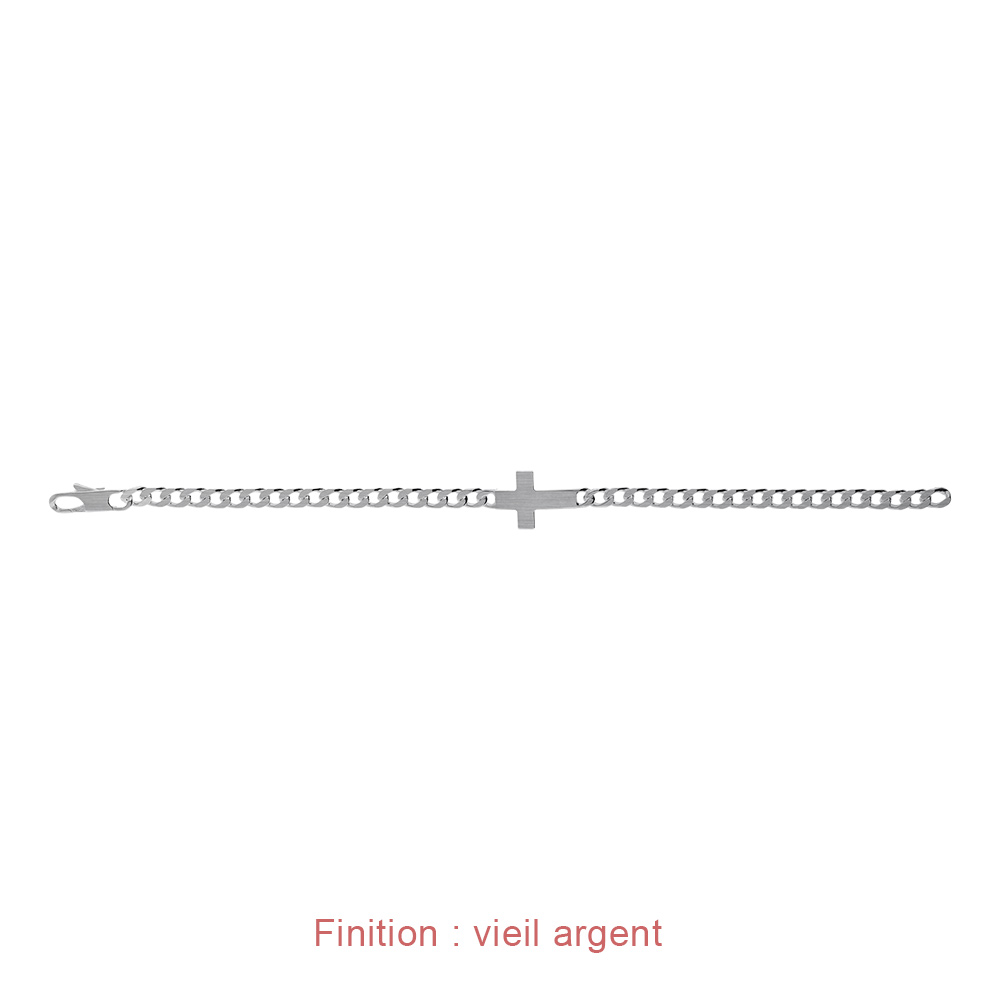 Bracelet en argent passiv� maille gourmette 4mm croix plate lisse  - 18cm - Vue 5