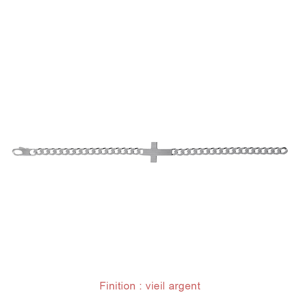 Bracelet en argent passiv� maille gourmette 5mm croix plate lisse  - 19cm - Vue 5