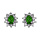 Boucles d'oreilles en argent rhodi collection joaillerie oxyde vert au centre et petits oxydes blancs autour et fermoir avec poussette