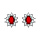 Boucles d'oreilles en argent rhodi collection joaillerie oxyde rouge au centre et petits oxydes blancs autour et fermoir poussette