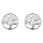 Boucles d'oreille en argent rhodi pastille ronde motif arbre de vie et fermoir poussette