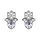 Boucles d'oreille en argent rhodi main de Fatma pave d'oxydes blancs et bleu sertis et fermoir poussette