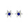 Boucles d'oreille en argent rhodi marguerite oxydes centre bleu fonc et contour blancs sertis et fermoir poussette