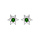 Boucles d'oreille en argent rhodi marguerite oxydes centre vert et contour blancs sertis et fermoir poussette