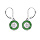 Boucles d'oreille en argent rhodi rond suspendu avec oxyde blanc et contour oxydes rectangulaires verts et fermoir dormeuse
