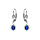 Boucles d'oreille dormeuse en argent rhodié oxyde central bleu foncé entouré d'oxydes blancs 7.5mm x 9.5mm