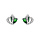 Boucles d'oreille tige en argent rhodi double coeur oxyde vert et blancs