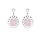 Boucles d'oreille en argent rhodi motif fleur ovale avec pierre rose suspendue et fermoir poussette