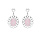 Boucles d'oreille en argent rhodié motif fleur ovale avec pierre rose suspendue et fermoir poussette