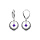 Boucles d'oreille en argent rhodi, forme cercleavec un oxyde violet pendant, fermoir dormeuse