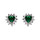 Boucles d'oreille tige en argent rhodi forme coeur oxyde vert et contour oxydes blancs