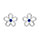 Boucles d'oreille tige en argent rhodi fleur ajoure pare d'oxydes blancs et oxyde bleu central