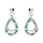 Boucles d'oreille tige en argent rhodi forme goutte avec oxydes verts et blancs sertis