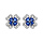 Boucles d'oreilles en argent rhodi collection joaillerie trfle  4 feuilles en oxydes bleus avec contours en oxydes blancs sertis et fermoir poussette