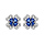 Boucles d'oreilles en argent rhodi collection joaillerie trfle  4 feuilles en oxydes bleus avec contours en oxydes blancs sertis et fermoir poussette