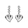 Boucles d'oreilles pendantes en argent rhodi barrette d'oxydes blancs sertis avec coeur lisse suspendu et fermoir poussette