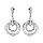 Boucles d'oreilles pendantes en argent rhodi barrette retenant 1 anneau lisse et 1 anneau orn d'oxydes blancs et fermoir poussette