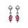 Boucles d'oreille pendantes en argent rhodie avec navette rouge et fermoir poussette