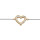 Bracelet en argent rhodi chane avec coeur ajour dorure jaune orn d'oxydes blancs 16+2cm