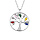 Collier en argent rhodi chane avec pendentif arbre de vie rsine multi couleurs et oxydes blancs 40+5cm