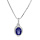 Collier en argent rhodi chane avec pendentif pierre bleue suspendue sur barrette et contour oxydes blancs sertis 42+3cm