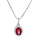 Collier en argent rhodi pendentif chane avec pendentif pierre rouge suspendue sur barrette et contour oxydes blancs sertis 42+3cm