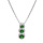 Collier en argent rhodi chane avec pendentif pierres vertes en chute et contour oxydes blancs sertis 42+3cm