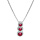 Collier en argent rhodi chane avec pendentif pierres rouges en chute et contour oxydes blancs sertis 42+3cm