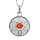 Collier en argent rhodi chane avec pendentif rond motif fleur pierre couleur corail 40+4cm
