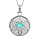 Collier en argent rhodi chane avec pendentif rond motif fleur pierre couleur turquoise 40+4cm
