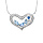 Collier en argent rhodi coeur empierr et navettes bleues contour oxydes blancs sertis 40+5cm