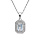 Collier en argent rhodié massif chaîne avec pendentif pierre carré Topaze bleue véritable contour oxydes blancs sertis 40+5cm