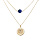 Collier en argent et dorure jaune double chane pastille soleil diamante et pierre Lapis Lazuli vritable 40+5cm