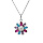 Collier en argent rhodi chane avec pendentif fleur oxydes multi couleurs 42+3cm