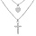 Collier en argent rhodi triple chane avec pendentifs coeur et croix 35+5cm