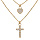 Collier en argent et dorure jaune triple chane avec pendentifs coeur et croix 35+5cm
