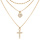 Collier en argent et dorure jaune triple chane avec pendentifs coeur et croix 35+5cm